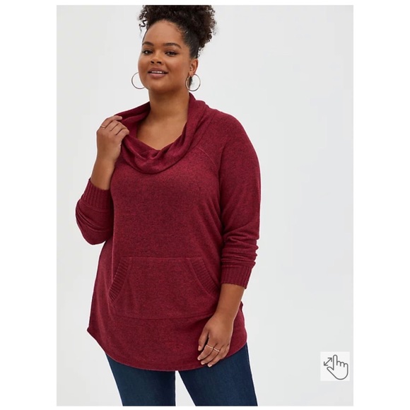 NEW Torrid 4 Super Soft Plush Dark Red Cowl Neck Tunic - Picture 2 of 8